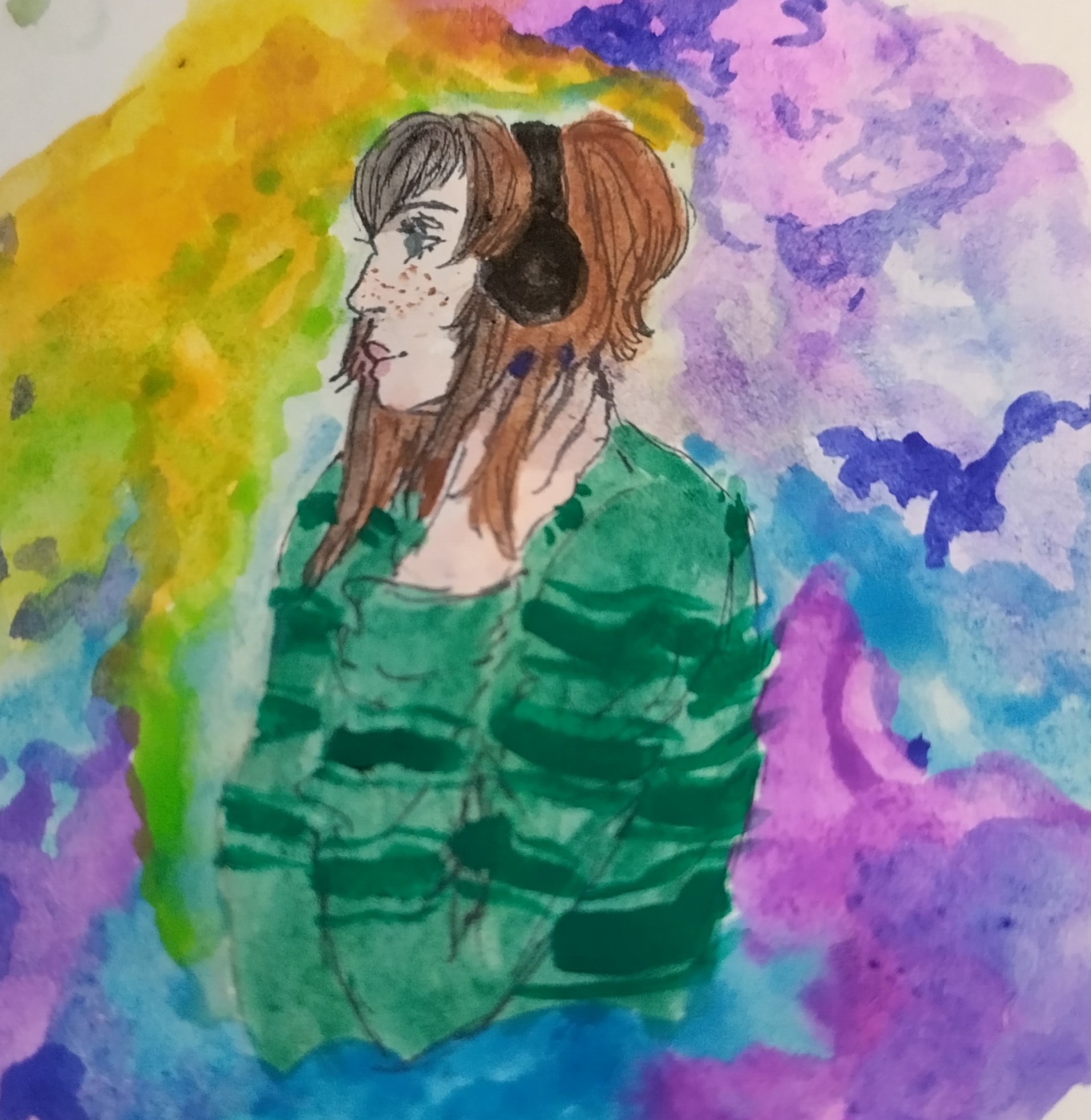 Elizabeth Stokely's self portrait in watercolor